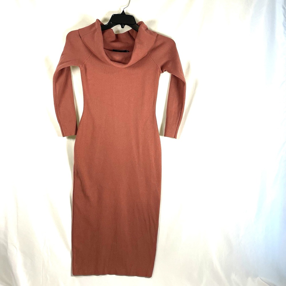 MEROKEETY Women's Long Sleeve Sweater Dress Knit Slim Fit Rose M Cowl Neck